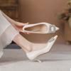 Zapatos de tacón alto talla grande 9833-5 para mujer punta fina 2024 nuevo temperamento blanco zapatos de primavera otoño verano tacón fino no cansan los pies