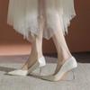 Novedad Primavera y Verano 2025 Tacones Altos Blancos Cómodos Diseño de Nicho Tacón de Aguja Estilo Chica Francesa Zapatos Planos Versátiles para Mujer