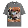 Camiseta Retrô Estampada Chris Brown Transfronteiriça Streetwear Americano Vintage Lavada Pesada Casual Manga Curta Ins