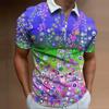 Camisa Polo Masculina Europeia e Americana Tendência de Verão Gola Lapela Zíper Série Floral Estampada 3D Manga Curta Top com Zíper