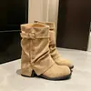 Primer Encuentro Ji: Botines Super Elegantes de Tacón Grueso para Mujer, Nuevo Estilo Verano 2026, Hebilla de Cinturón, Tacón Grueso, Botines Cortos Adelgazantes