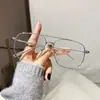 Gafas Ópticas Decorativas Planas Antiluz Azul Populares de Metal con Doble Puente Estilo Aviador para Hombres y Mujeres con Lentes para Miopía