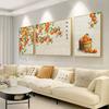 Pintura Decorativa para Sala de Estar Ruyi de Caqui Estilo Crema de Lujo Alto Colgante de Pared para Fondo de Sofá Mural Tríptico Atmosférico