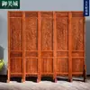 Biombo Plegable de Talla en Madera Antigua Estilo Chino, Talla en Relieve de Madera Maciza, Patrón de Flor Tallada Dongyang, Mampara de Madera Clásica para Entrada de Sala de Estar
