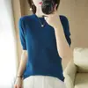 Otoño Invierno 2026 Nuevo Suéter Casual de Punto para Mujer Cuello Redondo Manga Corta Delgado Holgado Manga Media Versátil Al por Mayor