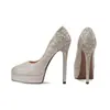Tacones de Aguja Altos de Piel Genuina con Pedrería para Mujeres de Baja Estatura 14cm 2026 Nuevo Modelo de Comercio Exterior Plataforma Punta Redonda Poco Profunda Sexy