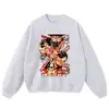 Diseño icónico, efecto estampado, lavado y desgastado, sudadera con capucha extragrande y hombros caídos, sudadera con capucha de moda sin cierre, sudadera de cuello redondo
