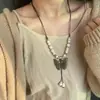 Collar de Cerámica con Cuentas de Mariposa Estilo Bohemio Retro Cadena Larga Versátil para Suéter Estilo Zen Étnico Apilable