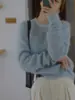 Suéter de Punto Fino para Mujer 2025 Otoño e Invierno, Cuello Redondo, 100% Lana Pura, Holgado, Delgado, Color Sólido, Suéter Casual, Prenda Base