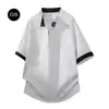 Camisa Polo Masculina de Manga Curta com Gola Alta, Estilo Coreano Slim Fit, Camisa Polo Casual Color Block, Camiseta Jovem e Estilosa
