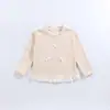 Nueva Camiseta de Manga Larga con Parches de Encaje y Lazo Estilo Coreano para Niñas Ropa Interior Infantil Dulce Top para Bebé Venta al por Mayor