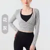 Cubierta Deportiva de Cuello V Grande para Mujer Lyocell Ropa de Yoga Camiseta de Manga Larga Ceñidor de Cintura Adelgazante Corto Pilates Fitness Top