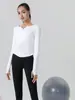 Camiseta de Manga Larga de Yoga de Gama Alta para Mujer, Otoño, Secado Rápido, Transpirable, Cuello en V, Plisada, Adelgazante, Casual, Versátil, Top Deportivo