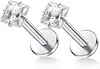 Pendientes de Acero de Titanio Cuadrados Tipo Barra de Circonita, Clavos para Cartílago de la Oreja, Joyería Piercing Personalizada Estilo Europeo y Americano Transfronterizo