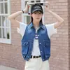 Nuevo Estilo Coreano Holgado Versátil Moda Tendencia Azul Dobladillo Desgastado Chaleco de Mezclilla Mujer Otro Otro