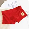 Roupa Íntima Masculina Vermelha Festiva, Cuecas Boxer Respiráveis e Amigáveis à Pele para Meninos, Boxer Briefs Jovens Tendência, Shorts, Vinho