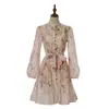 Vestido corto de estilo francés con tachuelas florales, de dos piezas, para mujer, transfronterizo, con bajo ancho, cordones en la cintura, adelgazante