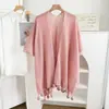 Chal Qipao para Mujer, Nuevo Estilo 2026, Adecuado para Habitaciones con Aire Acondicionado y Oficinas, Tejido Estilo Étnico con Borlas, Capa en Capas