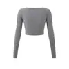 Estilo Desejo Puro Garota Picante Grande Decote em V Botão Único Cropped Manga Longa Cardigan Camiseta Outono Novo Slim Fit Cor Sólida Top