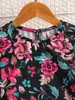 Comércio Exterior Roupas Infantis Verão Vestido de Menina Estilo Retro Francês Amigo da Pele Gola Redonda Mangas Bufantes Estampa Floral Vestido Evasê