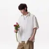2026 Nuevo Estilo Estilo Old Money Camisa con Cuello Manga Corta Cardigan Unisex Manga en T Chaqueta Holgada Casual Top de Media Manga