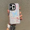 Funda de teléfono Macaron HD con estampado completo de mariposa y rosa para iPhone 14 Pro Max, funda transparente, personalizable