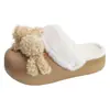 Pantuflas de Felpa de Oso Estilo Lindo para Mujer Otoño/Invierno 2026 Pantuflas de Suela Gruesa de Punta Cerrada Hogar Antideslizantes Suela Suave Pantuflas de Felpa