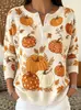 2026 Nuevo Suéter Falso Transfronterizo de Halloween con Estampado de Calabaza Top para Mujer con Botones Casual Amazon Otoño/Invierno