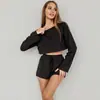 Comercio Exterior Pijamas Europeos y Americanos Tejido de Punto Suave Corto Spice Girls Ombligo Expuesto Manga Larga Top Shorts Ropa de Casa para Mujer Traje de Dos Piezas