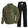Cross-border masculino outono e inverno novo sportswear duas peças veludo cotelê botão henry camisa e calças retas terno casual