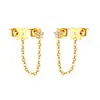 Pendientes de Acero Inoxidable con Cadena de Borlas, Doble Agujero, Flor Pegajosa, Imitación de Diamante Checo, Pendientes de Moda de Nicho para Mujer