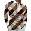 Camisa Polo Masculina Amazon Transfronteiriça de Manga Longa Outono Nova Estampa Xadrez Color Block Moda Casual com Zíper Retrô