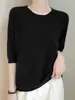 Suéter de Punto con Cuello Redondo 2026 Primavera Nuevo Estilo Calado Manga Media Holgado Pulóver Camiseta Básica para Mujer