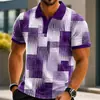 Camisa Casual Masculina de Manga Curta Listrada Nova Estampa Gola Polo Masculina
