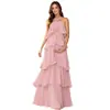 Vestido de noite plus size com design de gola halter estilo europeu e americano, vestido longo de chiffon simples e moderno, vestido tipo bolo emagrecedor para sessões de fotos e festas