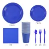 Platos de papel, vasos, servilletas, juego de cubiertos desechables de colores sólidos temáticos para picnic al aire libre en casa, fiesta de cumpleaños