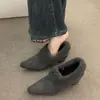Zapatos puntiagudos estilo francés, forrados de felpa, de peluche, zapatos de algodón estilo Birkenstock para mujer, nueva colección otoño/invierno, mocasines de tacón alto, planos cálidos y mullidos