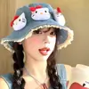 Bonito Sombrero de Pescador de Mezclilla de Gatito para Mujer, Estilo Coreano de Verano, Sombrero de Cubo Adelgazante, Circunferencia de Cabeza Grande, Sombrero de Protección Solar