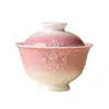 Cortina de Cuentas Apiladas Rosa Degradado Tazón Pequeño de Cubierta Completa Individual Cerámica de Gama Alta Estilo Chino Hogareño Juego de Té Kung Fu Tazón para Filtrar el Té