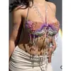 AYJ Chaleco de ropa para mujer transfronterizo europeo y americano moderno con cuello halter top corto sexy con cadena corporal de gemas coloridas cadena en el pecho Y2