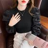 Otoño Nuevo estilo estilo deseo puro camisa básica de punto diseño para mujer alto sentido nicho burbuja manga larga top blanco chic