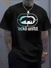 Camiseta de Algodón con Estampado Gráfico, Talla Europea Transfronteriza, Casual de Verano con Cuello Redondo y Mangas Cortas, Negra, Corte Amplio