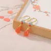 Yi Lu Yin Plata de Ley S925 Chapada en Oro Jade Transparente Gota de Agua Rojo Agua Ágata Nan Hong Cera de Abeja Ruyi Gota de Agua Pendiente Elegante Pendientes