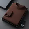 Nuevo Suéter Delgado de Seda de Morera + Lana de Oveja de Cuello Alto Largo para Hombre Camiseta Interior de Punto para Hombre Lana t