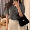 Suéter feminino de manga curta outono alta qualidade pérolas adornado elegante gola redonda design curto moderno top suéter