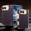 Adecuado para funda de teléfono Apple Duo, cuero con patrón de rejilla electrochapado con bisagra de resorte, funda protectora para pantalla plegable iPhone Duo