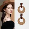 Pendientes Bohemios Retro de Bambú, Ratán y Paja para Mujer, Pendientes de Alta Gama Estilo Resort Costero, Pendientes Tejidos Estilo Étnico
