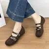 Novedad Otoño 2026 Zapatos Mary Jane para Mujer con Punta Dividida Sintética y Correas de Doble Hebilla, Zapatos Bajos Planos Retro Versátiles Elegantes
