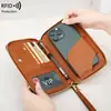 Nuevo Porta Pasaporte RFID Transfronterizo Almacenamiento de Boletos Bolsa para Documentos Billetera Larga con Cremallera Bolsa de Viaje Multifuncional para Pasaporte