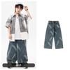 Ropa Moderna para Niños de Danza Urbana, Trajes Hip-Hop para Niños, Ropa de Actuación, Camisas Holgadas de Verano con Bloques de Color para Niñas, Ropa de Actuación Callejera